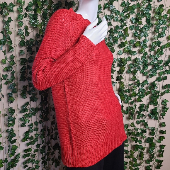 My Style Women's Casual Colorful Red Knit Raglan Sleeves Boat Neck Warm Sweater - Picture 6 of 12